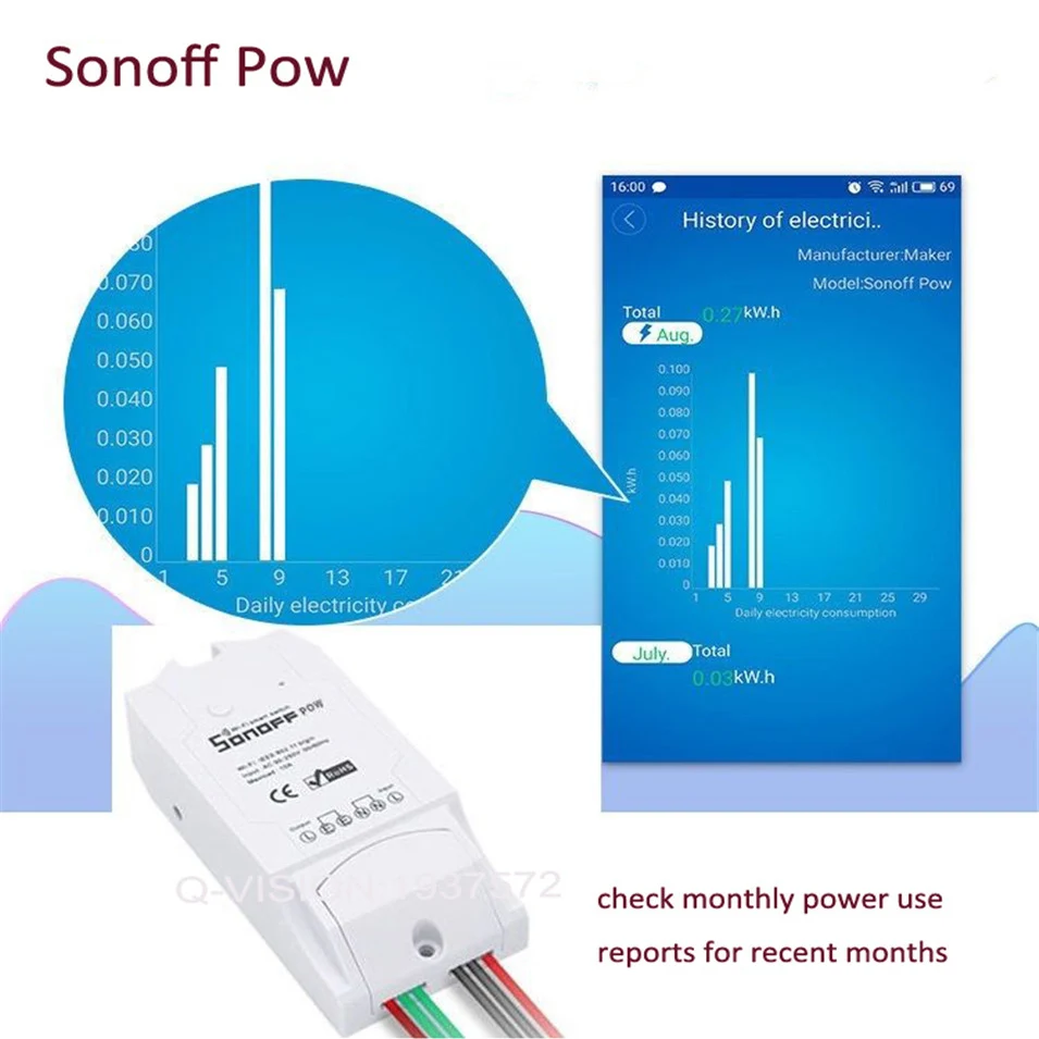 Itead Sonoff Pow Wireless Intelligent Automation Module Switch WiFi Smart Home Remote Power Consumption Measurement 16A 3500W-1