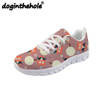 

doginthehole Sneakers Women Walking Shoes Cartoon Owl Printing Sport Shoes for Women Comfortable Flats Shoes for Outdoor Running