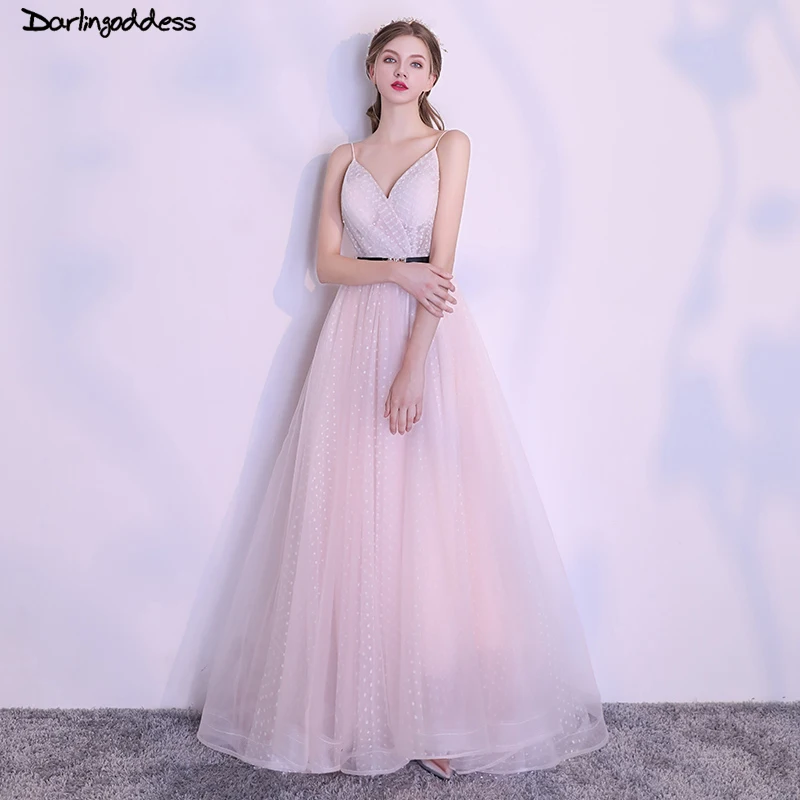Элегантное платье длинный розовый Спагетти ремень вечерние платья 2018 пикантные с v-образным вырезом На Шнуровке Для женщин; большие