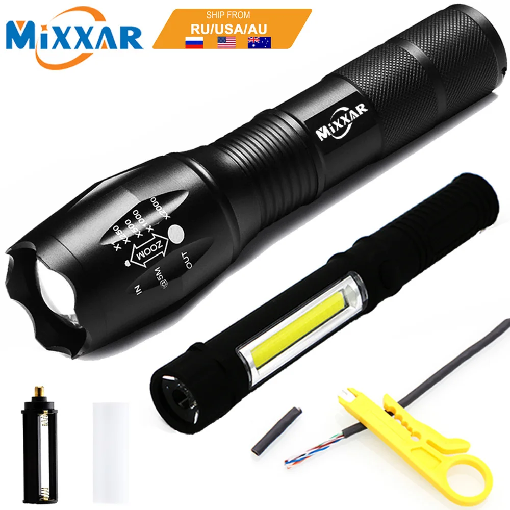 

Dropshipping Set T6 8000LM LED Flashlight COB Multifunction Tactical Torch Light Handheld flashlights for DIY Working NO Battery