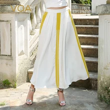 VOA Тяжелая шелковая белая длинная юбка размера плюс 5XL плиссированные юбки женские Простые повседневные короткие базовые сексуальные летние юбки с низкой талией CLA01301