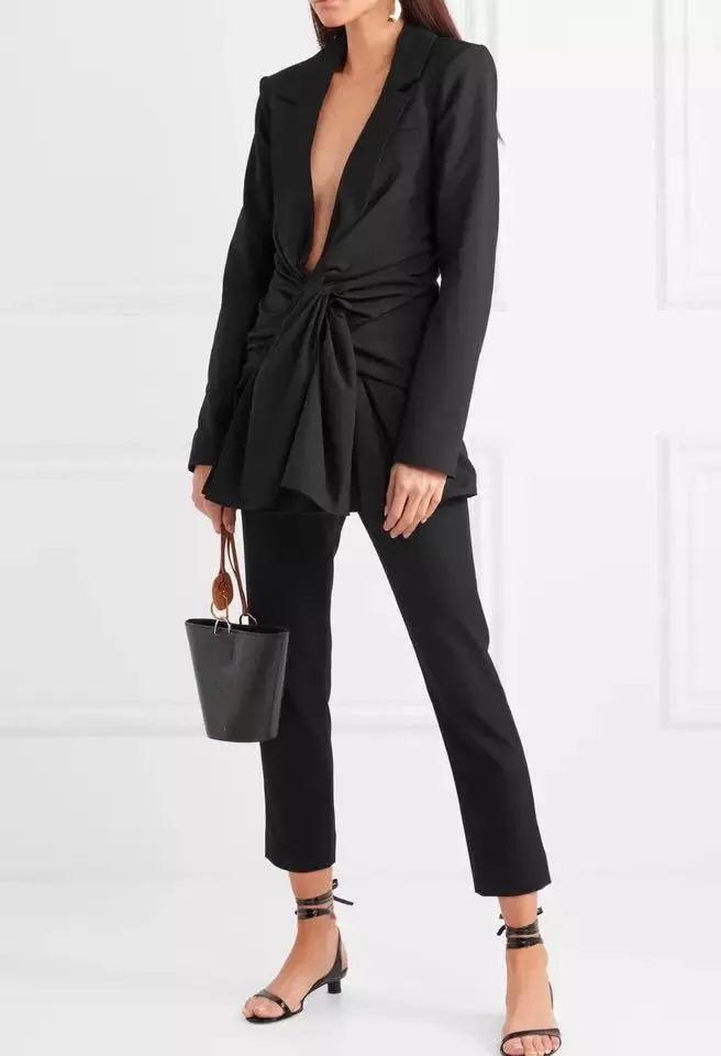 2018 Female Black Office Blazer Jacket Solid Elegant Slim Tunic Deep V Neck Sexy Outwear 2018 Female Black Office Blazer Jacket Solid Elegant Slim Tunic Deep V Neck Sexy Outwear