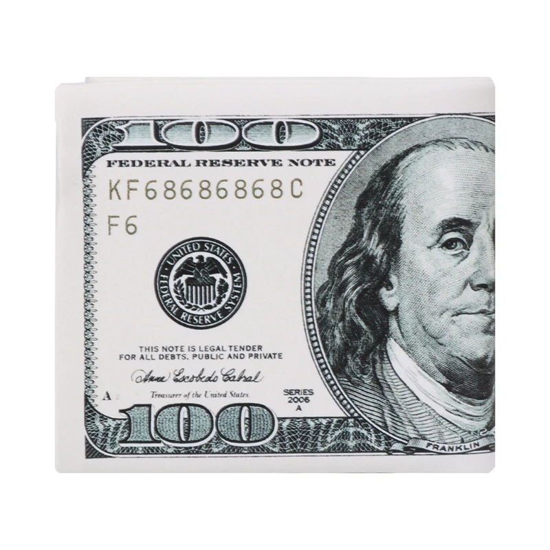 

Unisex Currency Money Print Pattern 100 Dollars Bifold Purse Dollar Wallets New