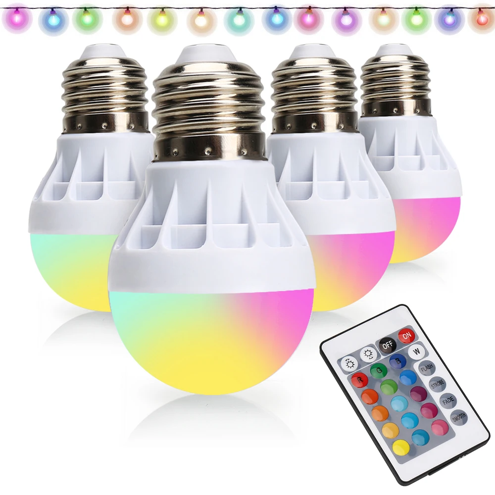 

[4/Pack] E27 3W RGB LED Light Bulb With Remote Control Color Changing LED Lamp for Party Decoration / Home Use / Bar / Wedding