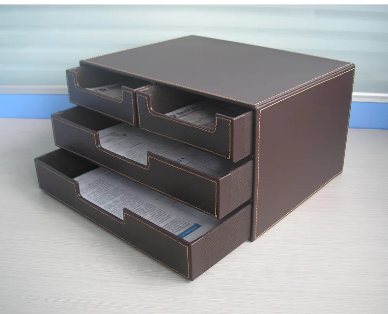 3 Layer 4 Drawer Wood Leather Desk Set Filing Cabinet Storage Box 3 Layer 4 Drawer Wood Leather Desk Set Filing Cabinet Storage Box Office Organizer File Doent Container Brown 216b In Tray From