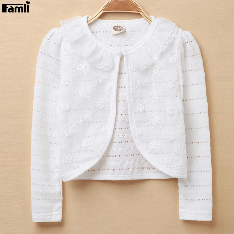 Famli Kid Girls Bolero Jacket 2017 Children Girl Wedding Short Outerwear Summer Kids White Lace Cardigan Shawl Jacket Coat