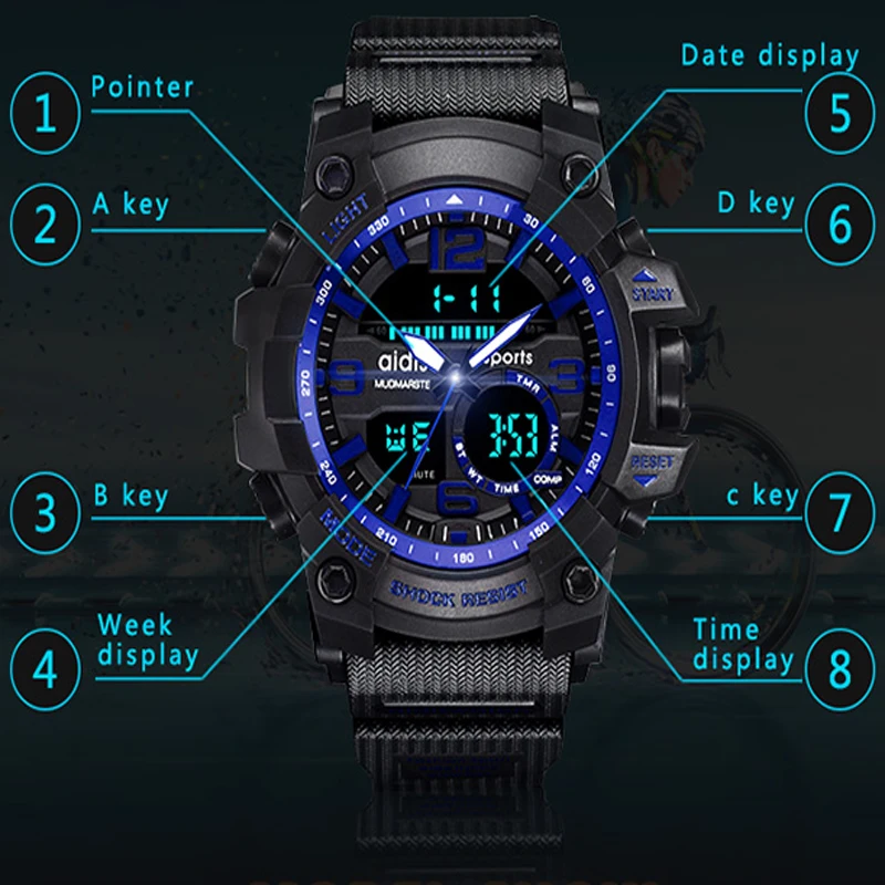 AIDIS brand men's sports watches waterproof military LED digital quartz electronic children watch men clock relogio masculino