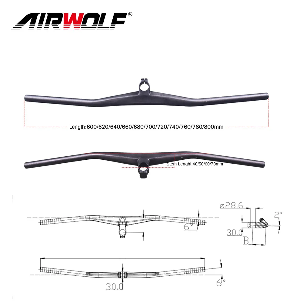 Новейшая модель; один-образный велосипедный руль, руль из углеродного волокна с 2 ° градусов стволовых 40/50/60/70 мм углеродный мотоциклетный руль