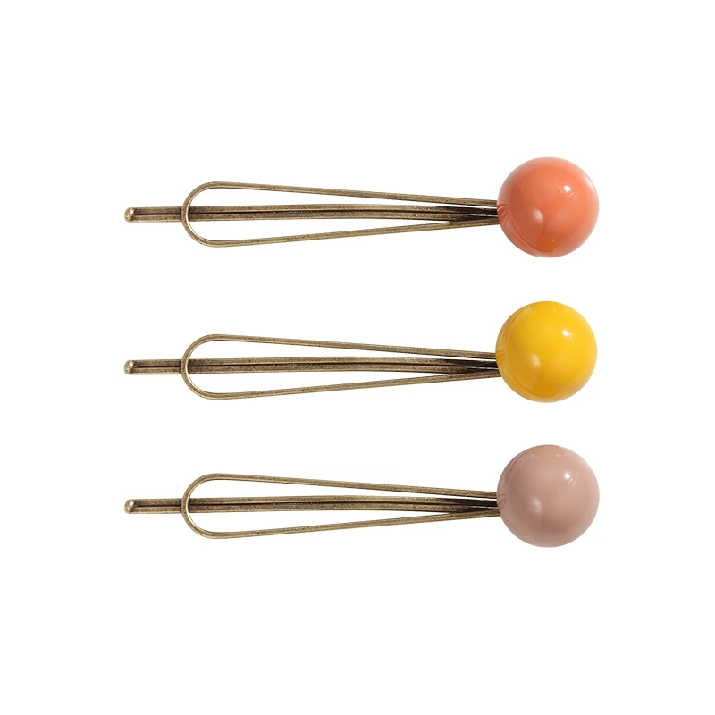 

CHIMERA Ins Fashion Metal Hair Clip 3pcs/set Acrylic Round Ball Hairpins Korea Simple Barrette Hair Accessories for Girls Women