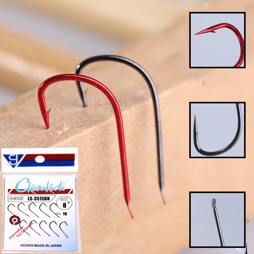 10 шт./лот sode рыболовные крючки черные и красные цвета Высокоуглеродистая сталь рыболовный крючок Sode Non-Barb gamakatsu