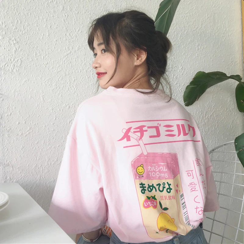 

Women's T-shirts Japan Harajuku Ladies Vintage Cartoon Loose Student Compassionate Tshirt Female Korean Kawaii Tunic For Women
