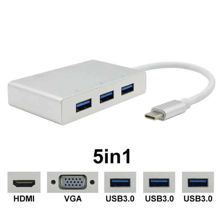 Адаптер USB C на HDMI VGA 2K 4K концентратор с Type 3 USB3.0 портативный конвертер адаптер для