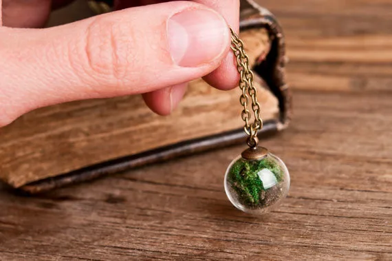 3 шт 16 мм стеклянный шар Настоящее ожерелье со мхом ожерелье из террариума Природа ожерелье зеленое ожерелье подарок на день рождения для женщин