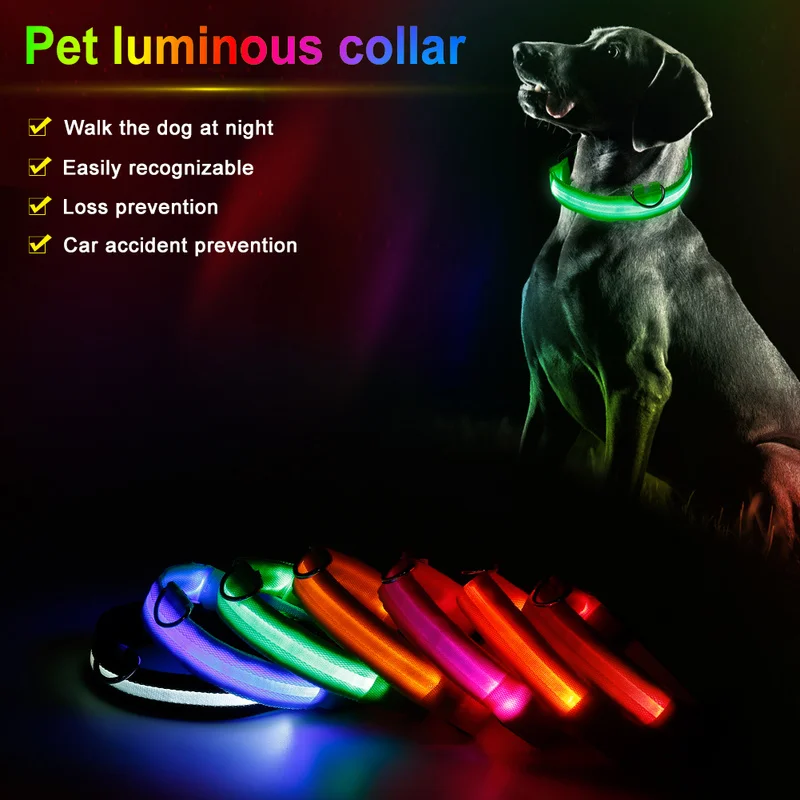 

Nylon LED Pet Dog Cat Collar Night Safety Flashing Glow In The Dark Dog Leash Dogs Luminous Fluorescent Collars Pet Supplies