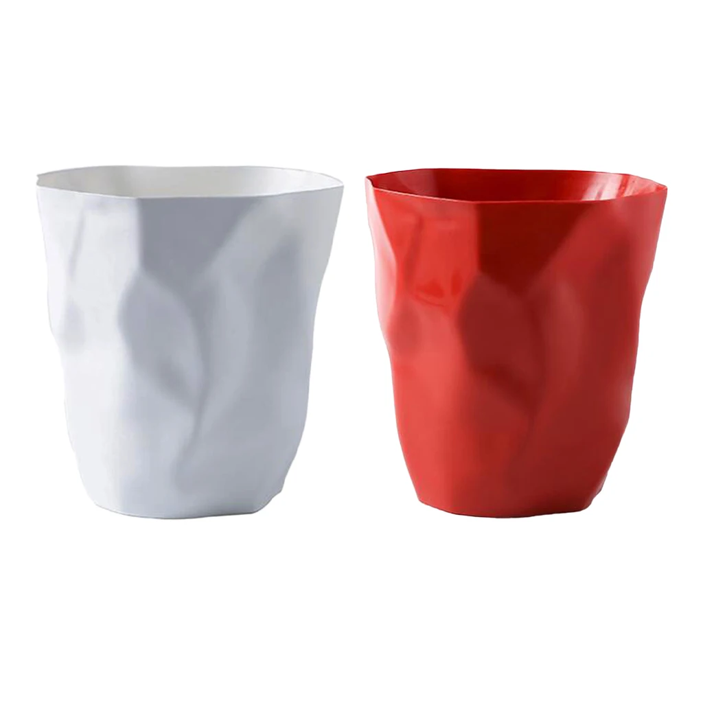2pcs Unique Wrinkle Waste Bin Office Basket Trash Can Dustbin Red & White