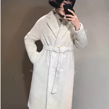 Роскошное пальто из натурального норкового кашемира, длинное плюшевое меховое пальто с поясом, женская зимняя пушистая верхняя одежда, толстый теплый кардиган большого размера