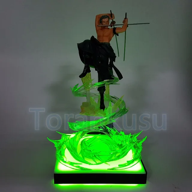 Best Price One Piece Action Figure Roronoa Zoro Green LED Effect Base DIY Display Toy Anime One-Piece Figuarts Zero Gokutora Hunting DIY146
