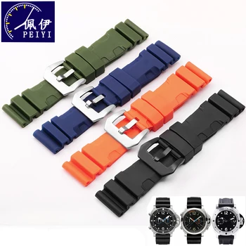 

PEIYI Lightning Silicone Waterproof Sweat Waterproof Watchband Male Replacement strap for PAM380 351 111 Rubber Watch Chain