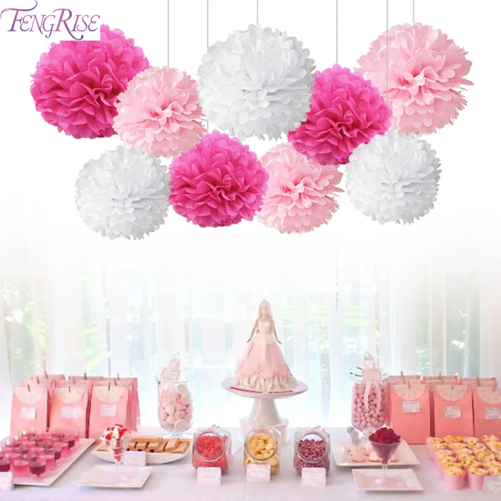 

FENGRISE 9pcs Mixed Tissue Paper Pompoms Happy Birthday Decoration Paper Pom Poms Balls Home Decor For Wedding Party Supplies