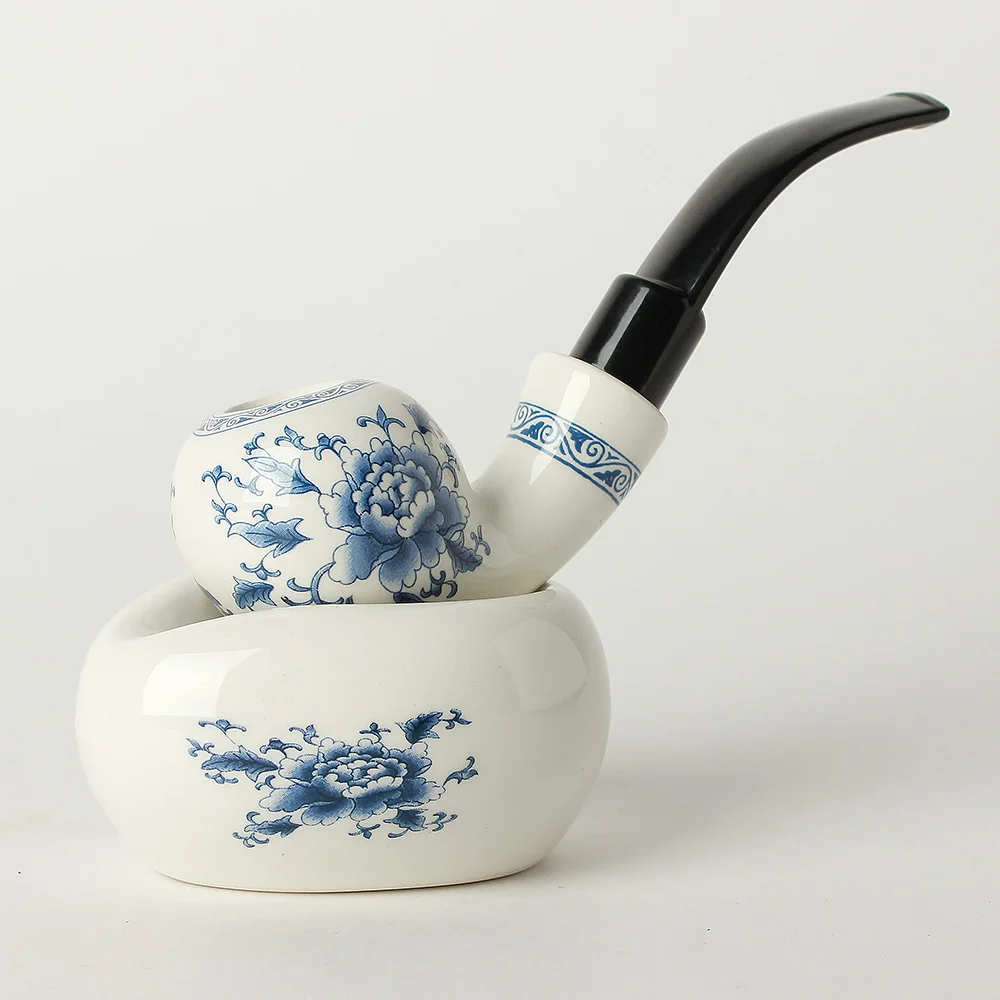 

RU-Chinese Ceramic tobacco Pipe + Ceramic Pipe Rack or Rosewood Stand Holder 9 mm Paper Filters Acrlylic Stem AK0003-8