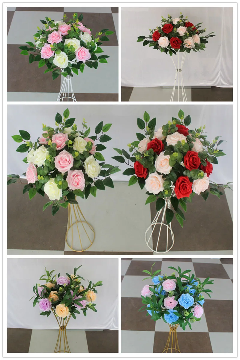 Flone Artificial New Wedding Road Lead Wedding T Stage Decoration Flower Arrangement Forest Series Red Hydrangea Rose Flower Row (8)