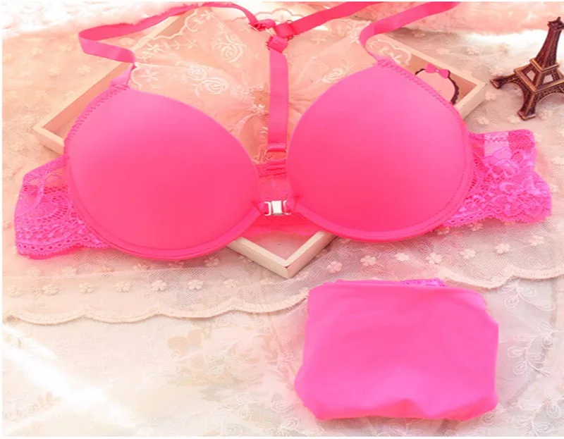sheer bra and panty sets 2017 Fashion Sexy Front Closure Push Up A/B cup Seamless Bra Embroidery Floral Lace Racer Back Racerback Bras Underwear Sets bra and knicker sets cheap