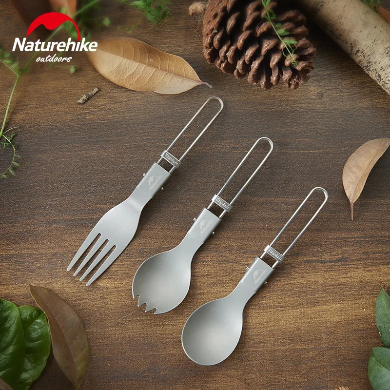 

Naturehike Portable Outdoor Ultralight Titanium Tableware Set 3 In 1 Picnic Cookware Folding Fork Spoon Fork For Camping Cooking