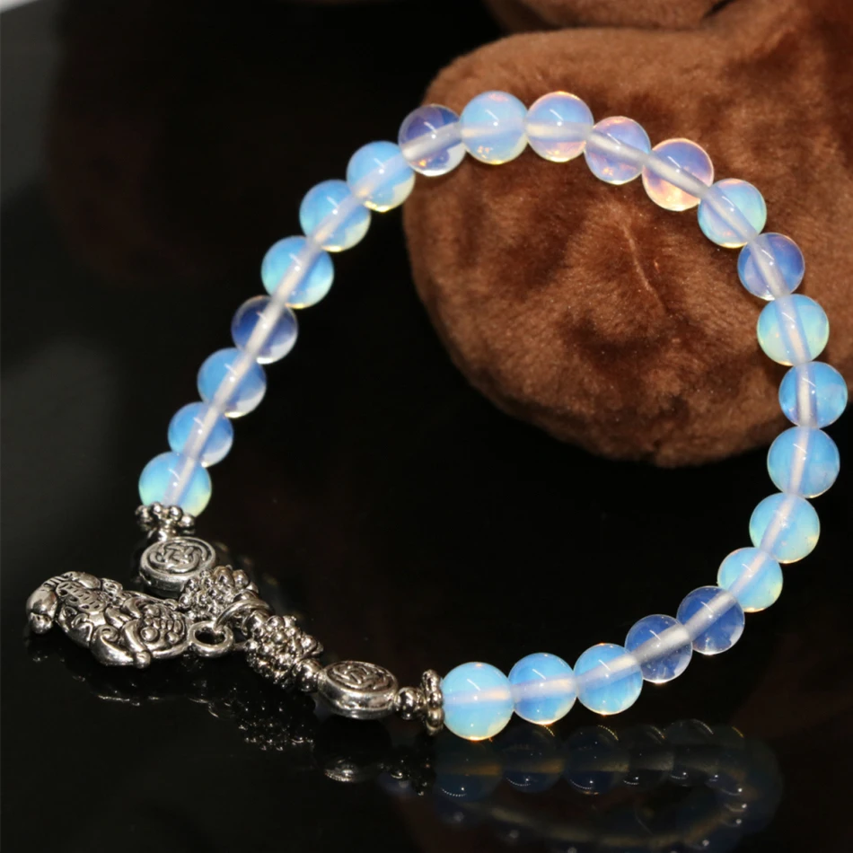 

Top quality 4 style white opal moonstone round stone beads 6mm bracelet party weddings gift fine jewelry making 7.5inch B2108