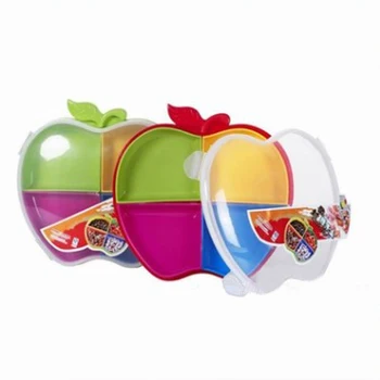 

Apple Shape Four Point Candy Fruit Plate Snack Cover With Cap Shaped Container Decorative Plastic Compartment Food Tray