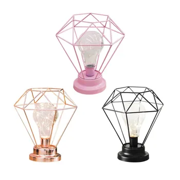 

Fashion Diamond Shape Desk Lamp Battery Powered Bedroom Decoration Tablet Night Light With Switch Iron Art Photography Props