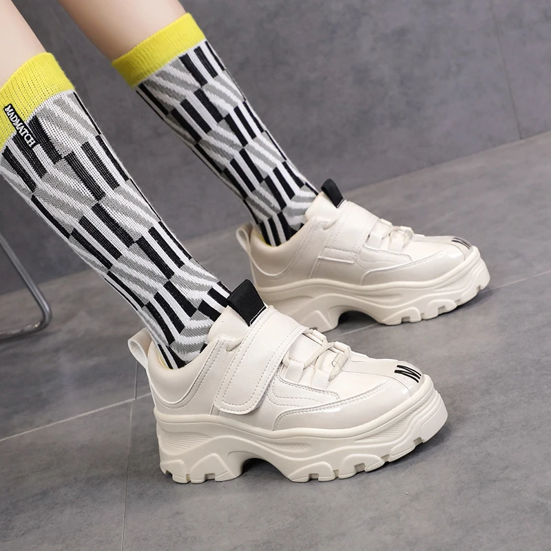 HQFZO/Повседневные кроссовки Basket Femme на массивном каблуке 6 см; женская обувь на платформе; массивный нескользящий светильник; женская обувь; Bejge