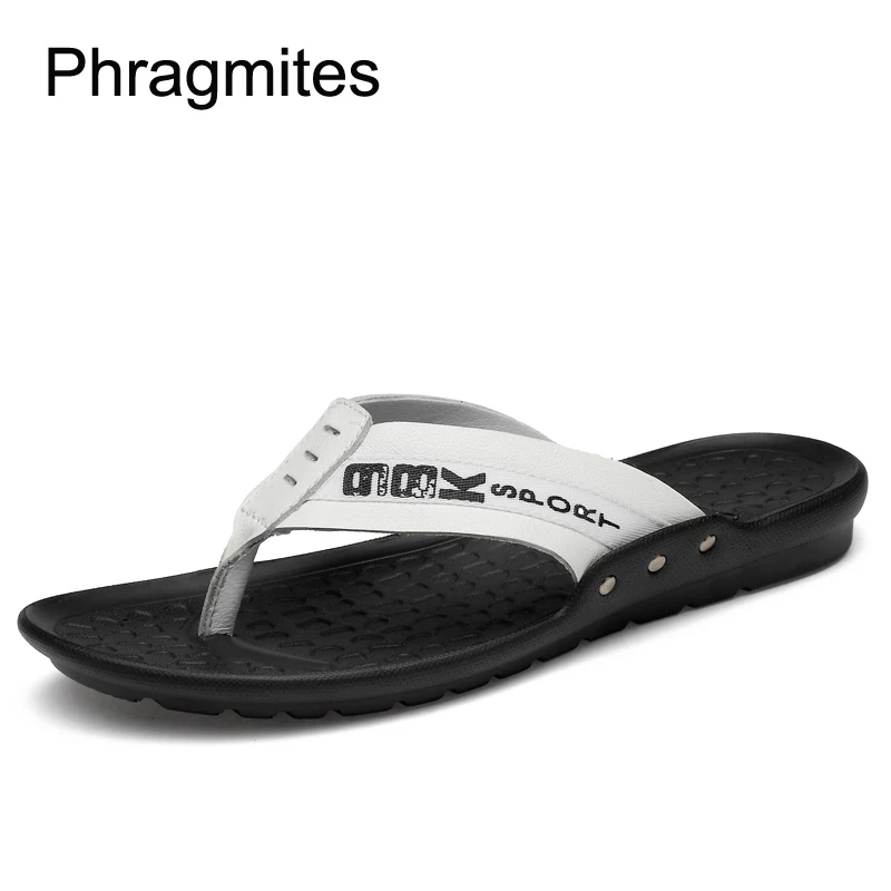 

Phragmites Leather Daily Men Flip Flops Summer Beach Sandals Breathable Comfortable Casual Shoes 37# Sandalias Hombre Slippers