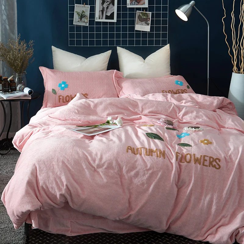 

Luxury Rabbit Flannel Flowers Bedding Sets Fleece Winter Warm applique Duvet Cover Bed Sheet Pillowcases Queen King Size 4pcs