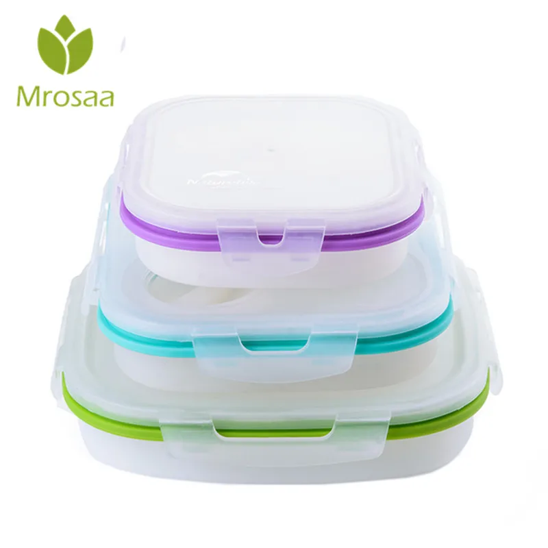 

Mrosaa Foldable Silicone Lunch Box Food Fruit Container Box Preservation Bento Storage Case for Camping Hiking School