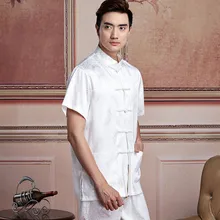 Новое поступление в китайском стиле Для мужчин атласная кунг-фу Футболка короткий рукав Кунг Фу рубашка ушу Костюмы Топы M L XL XXL XXXL W16