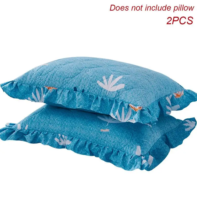 D Pillowcase 2PCS 150*200 см осенние и зимние теплые утолщение шлифования стеганые одного и двуспальная кровать юбка противоскольжения кровать крышка синий серии - Цвет: D Pillowcase 2PCS