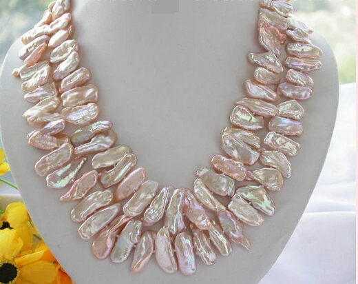 

Jew2705 2ROW PINK DENS BIWA CULTURED PEARL NECKLACE AAA
