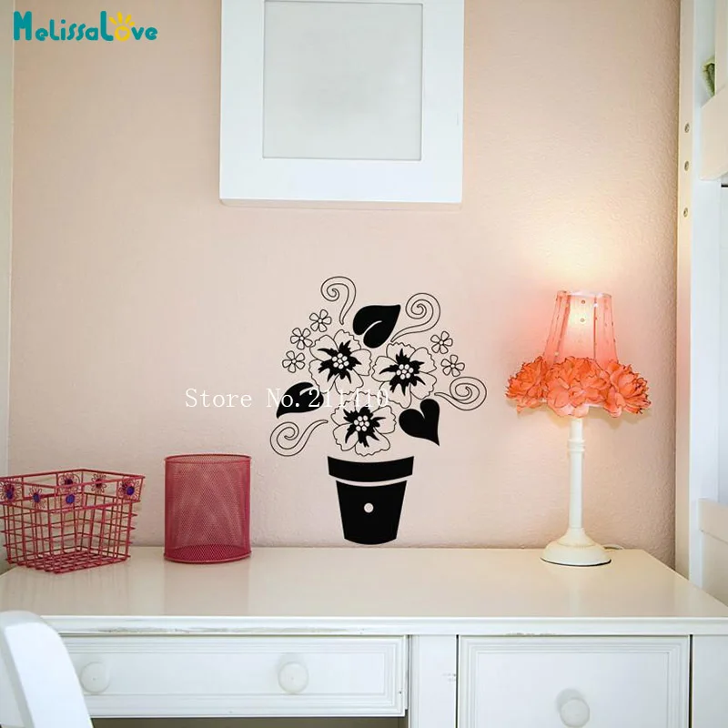 Vinyl Wall Sticker Flower Pot Decals Home Decor For Dressing Table and