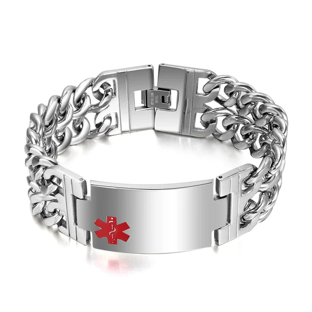 Free Engraving Men S Medical Alert Id Double Link Chain Bracelet Free Engraving Men S Medical Alert Id Double Link Chain Bracelet Stainless Steel Wrist Heavy