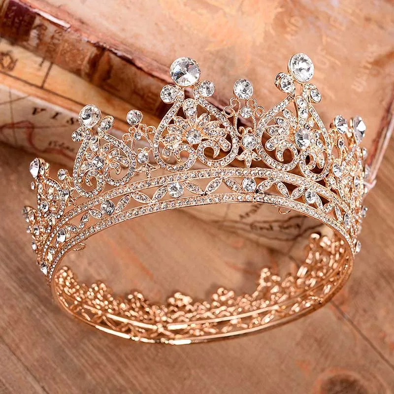 

Vintage Big tiara de noiva Princess Full Circle Rhinestones Queen Crown Wedding Bridal Hair Jewelry Bride Accessories Diadem XH