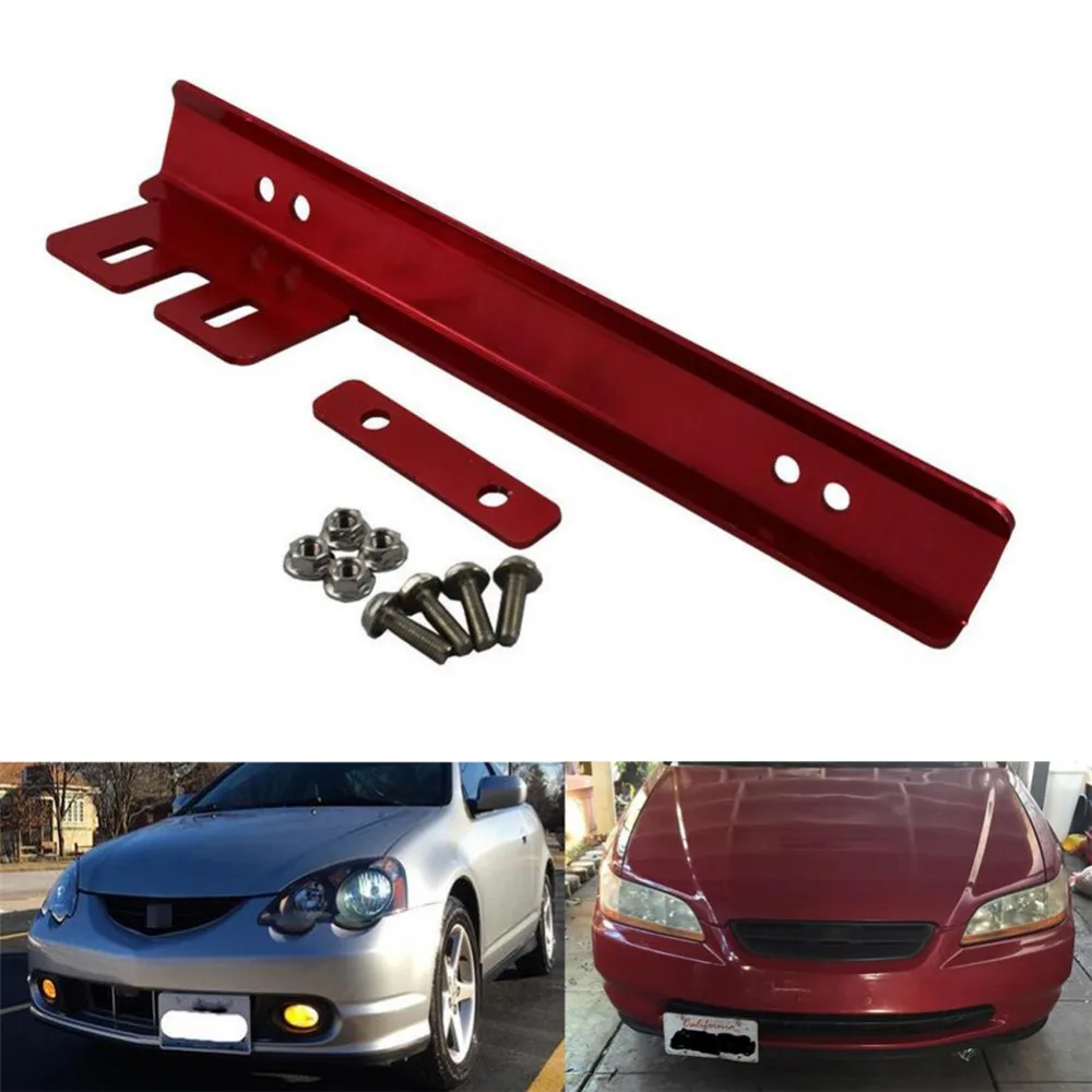 JDM Black Universal Front Bumper License Plate Relocator Bracket Holder Bar Kit