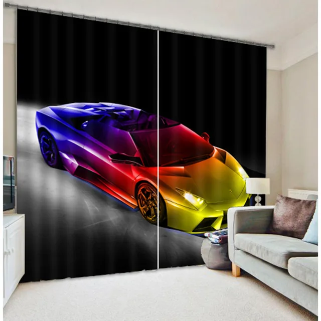 New Cartoon 3D Blackout Curtains Luxury sports Car Pattern Fabric