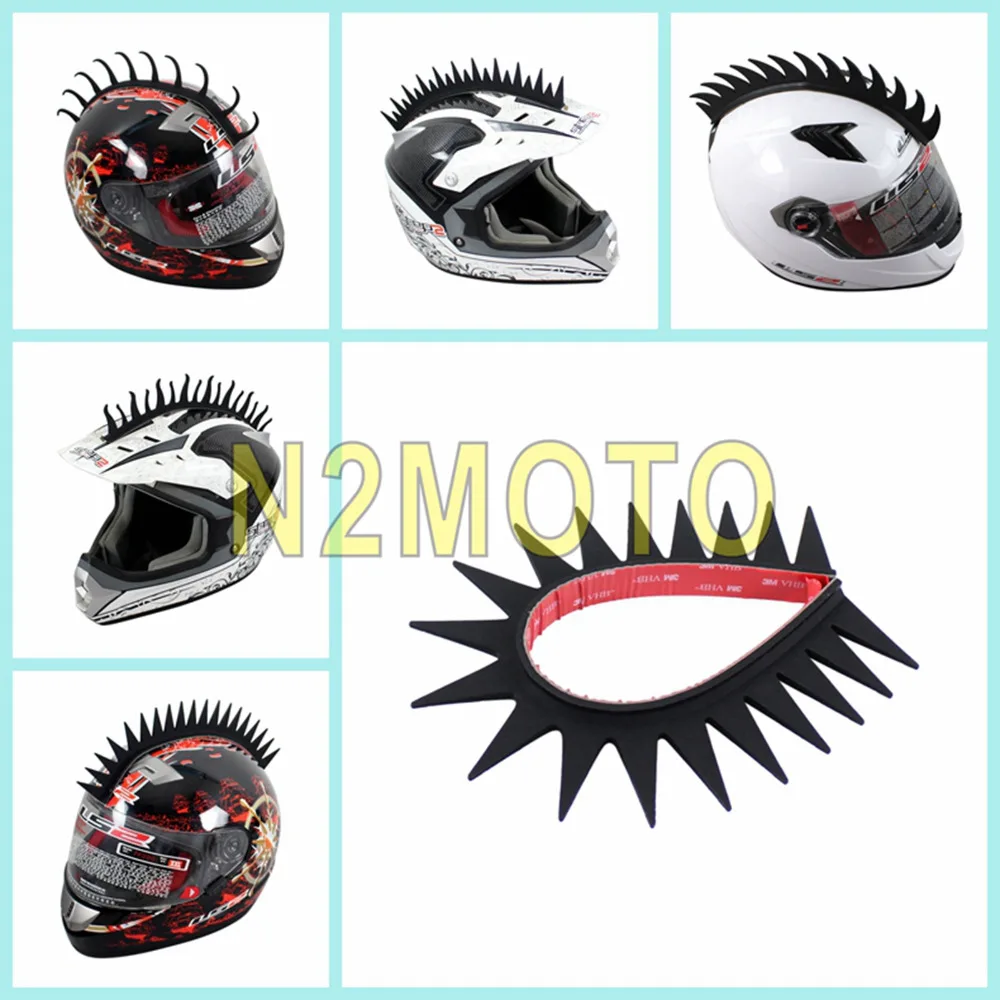 

Black Motorcycle Helmet Sticker Mohawk Spike Cool Biker Warrior Stick Rubber Strip Motobike Saw Blade Flame Wave Style