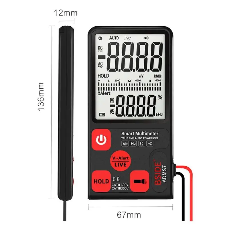 ADMS7 Напряжение тестер 3,5 ''большой ЖК-дисплей цифровой Смарт мультиметр 3 он-лайн Дисплей TRMS 6000 отсчетов DMM с Аналоговая гистограмма
