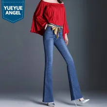 Новинка весны женские расклешенные джинсы с кисточками Мода Высокая талия стрейч облегающие джинсовые брюки вышивка цветок винтажные офисные джинсы