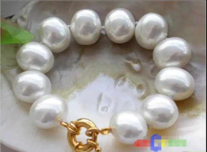 

Free shipping hot sale Women Bridal Wedding Jewelry >>8" 19mm white egg SOUTH SEA SHELL PEARL bracelet