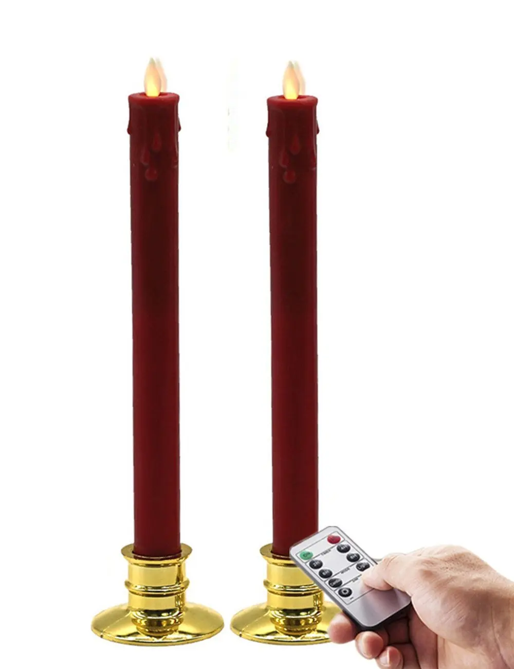 Christmas Decoration Moving Wick Flame Red Wax LED Flameless Taper