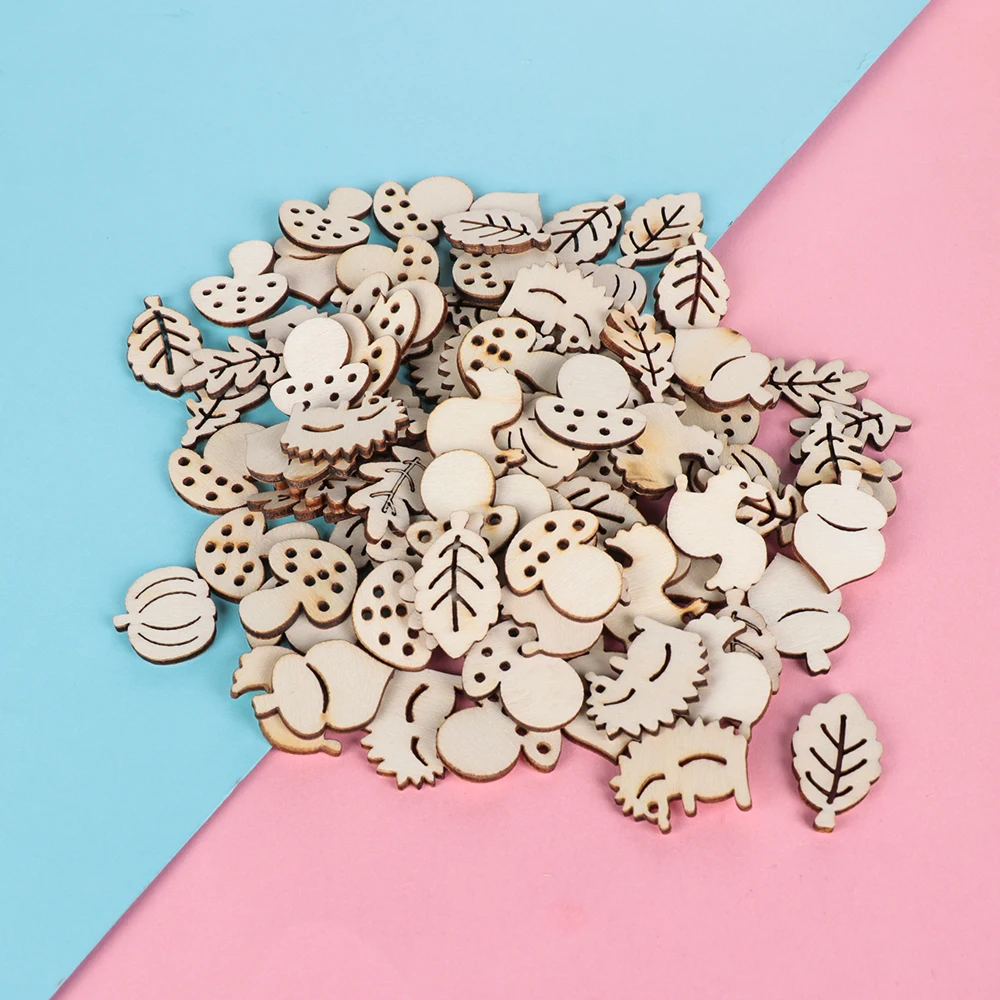 

100Pcs/Set Mixed Hollow Animal Mushroom Nature Wooden Scrapbooking Art Collection Craft for Sewing Decor Handmade Accessories