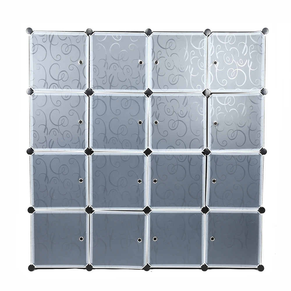 

Multi-use Modern Storage Cabinet Best Plastic 16 Cube Wardrobe Closet Water-proof Clothes Orgnizer DIY Assemble 140*35*140cm