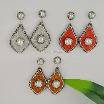 

New 4Pairs Mixed Color Spray Painted Drop Dangle Earring, With Pave Crystal Rhinestone Pearl Charm Jewelry Earrings